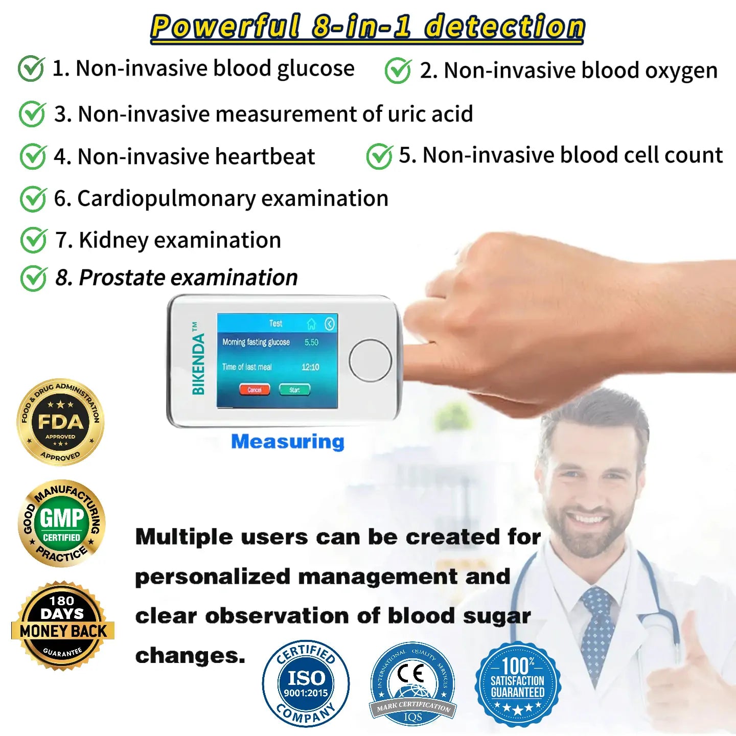 【Official Store】Bikenda™ Smart & Multifunctional Non-Invasive Blood Glucose Meter [99.9% Accuracy] - 🏥Recommended by St Vincent's Hospital