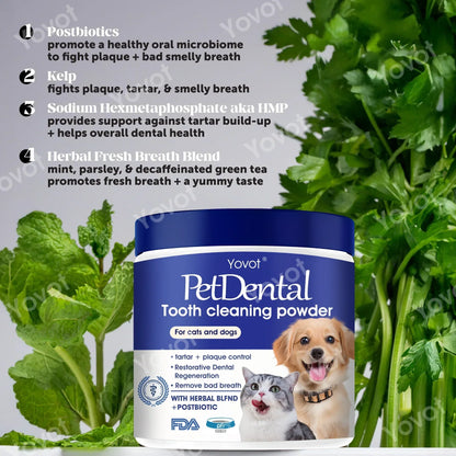 【Last Day 80% OFF 】Yovot® Pet Dental Powder – Freshen Breath, Regenerate Teeth & Tackle Tartar (AVA Approved for Cats & Dogs)