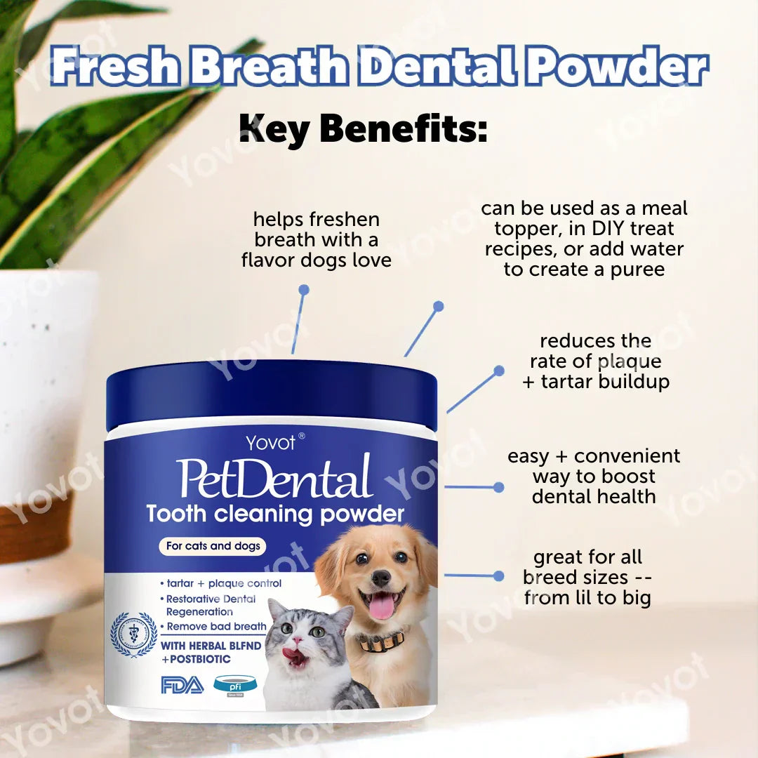 【Last Day 80% OFF 】Yovot® Pet Dental Powder – Freshen Breath, Regenerate Teeth & Tackle Tartar (AVA Approved for Cats & Dogs)