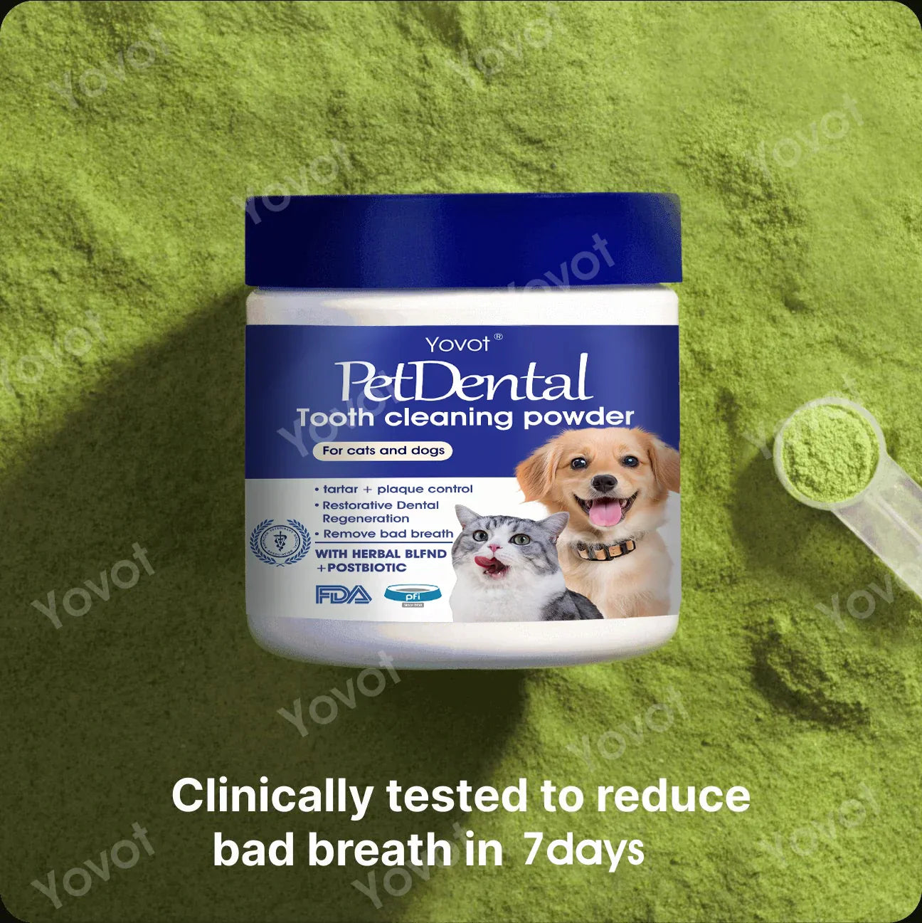 【Last Day 80% OFF 】Yovot® Pet Dental Powder – Freshen Breath, Regenerate Teeth & Tackle Tartar (AVA Approved for Cats & Dogs)